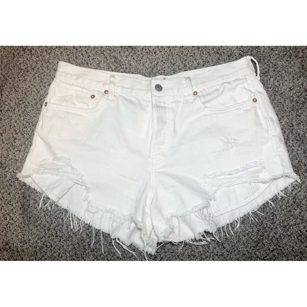 Free People We the Free White Cut Off‎ Distressed Micro Denim Shorts Women's 31